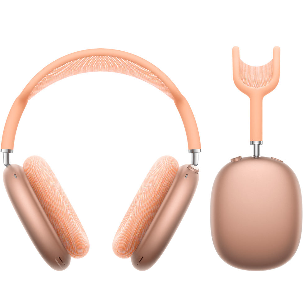 orange airpods max on a white background