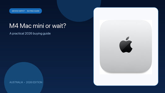 M4 Mac mini beside a question asking whether Australian buyers should wait for M5