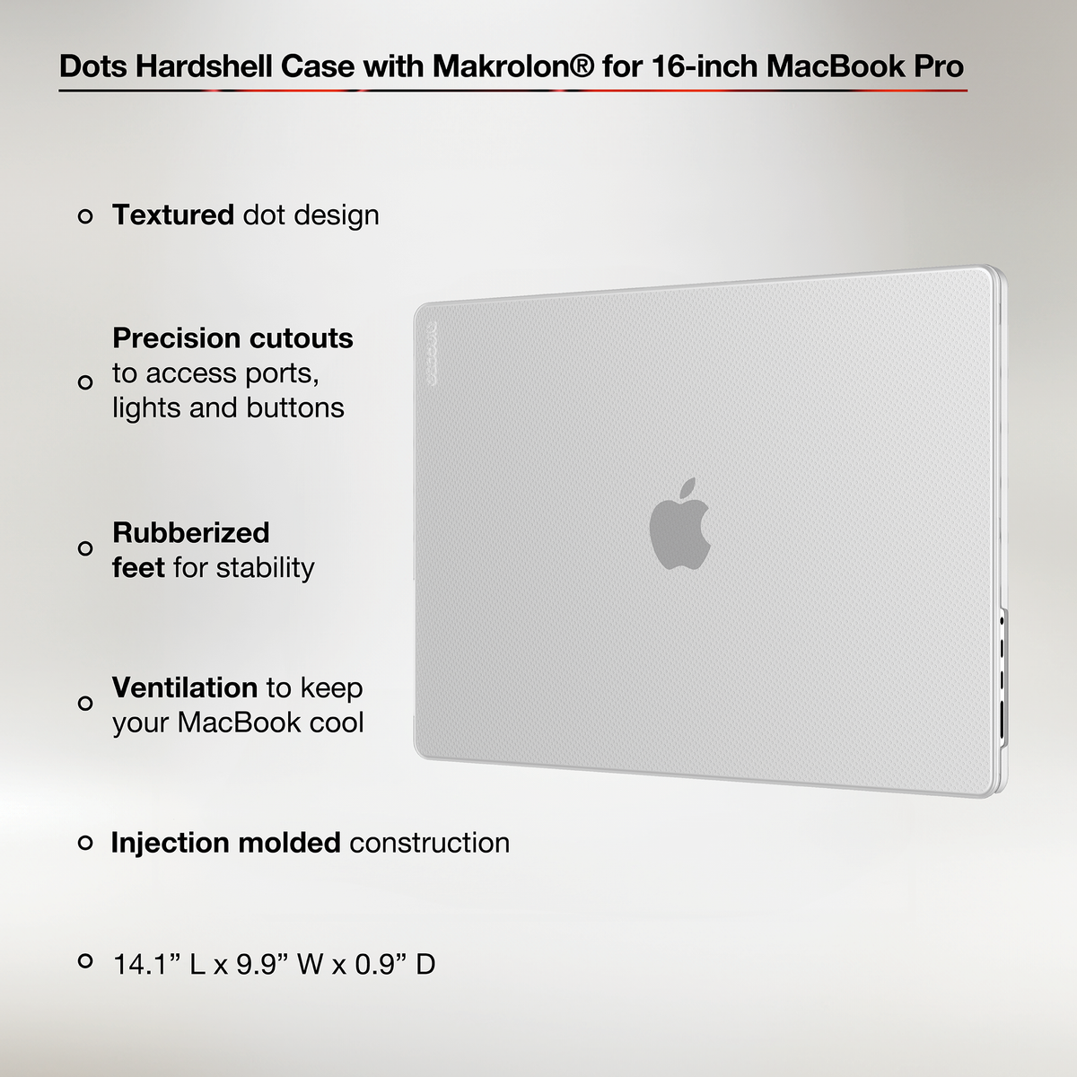 Incase Dots Hardshell Case features - textured dots, ventilation, rubberised feet