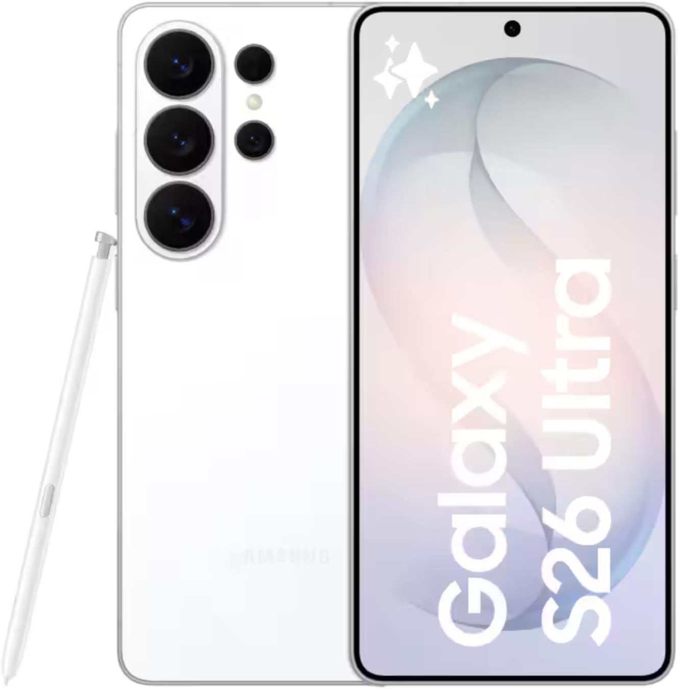 Samsung Galaxy S26 Ultra in White, front and back