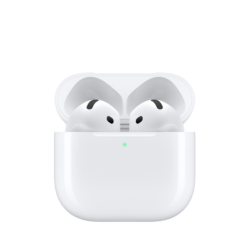 white airpods on a white background
