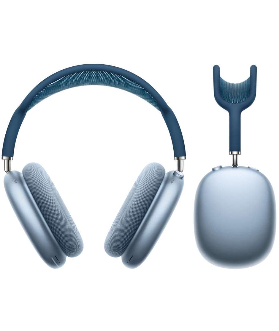 blue airpods max on a white background