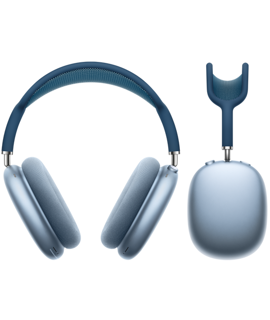 blue airpods max on a white background
