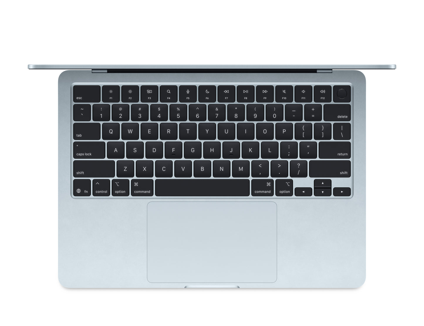 skyblue macbook on a white background