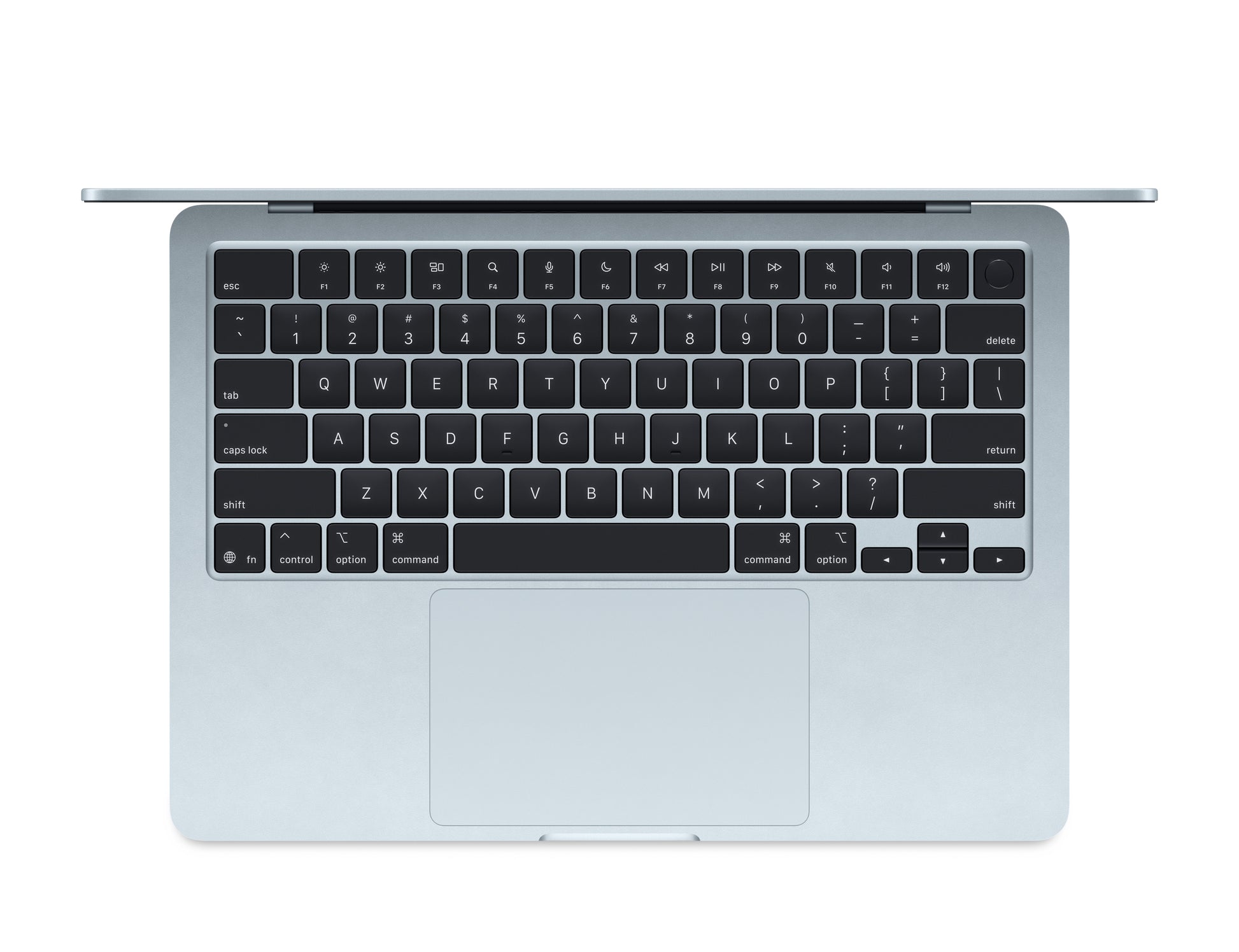 skyblue macbook on a white background