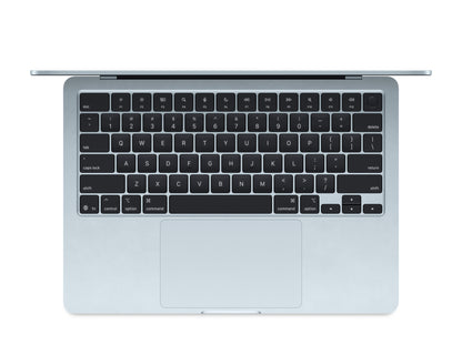 skyblue macbook on a white background