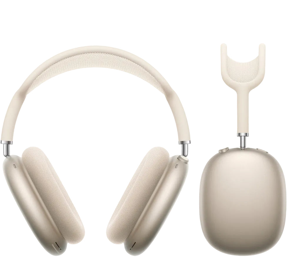 starlight airpods max on a white background